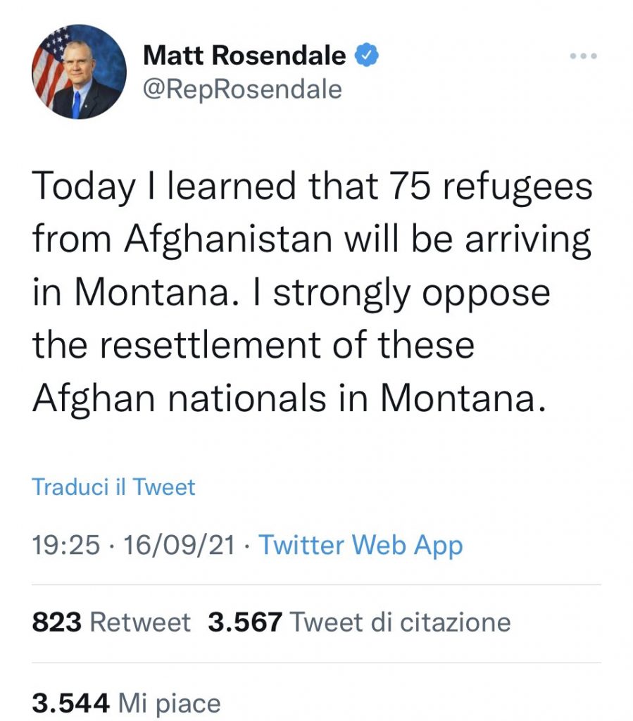Matt Rosendale contro i profughi afghani