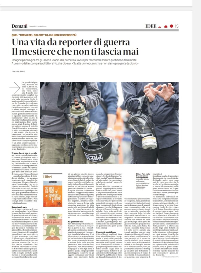 “Se vuoi la Pace, conosci la Guerra” su il Domani quotidiano