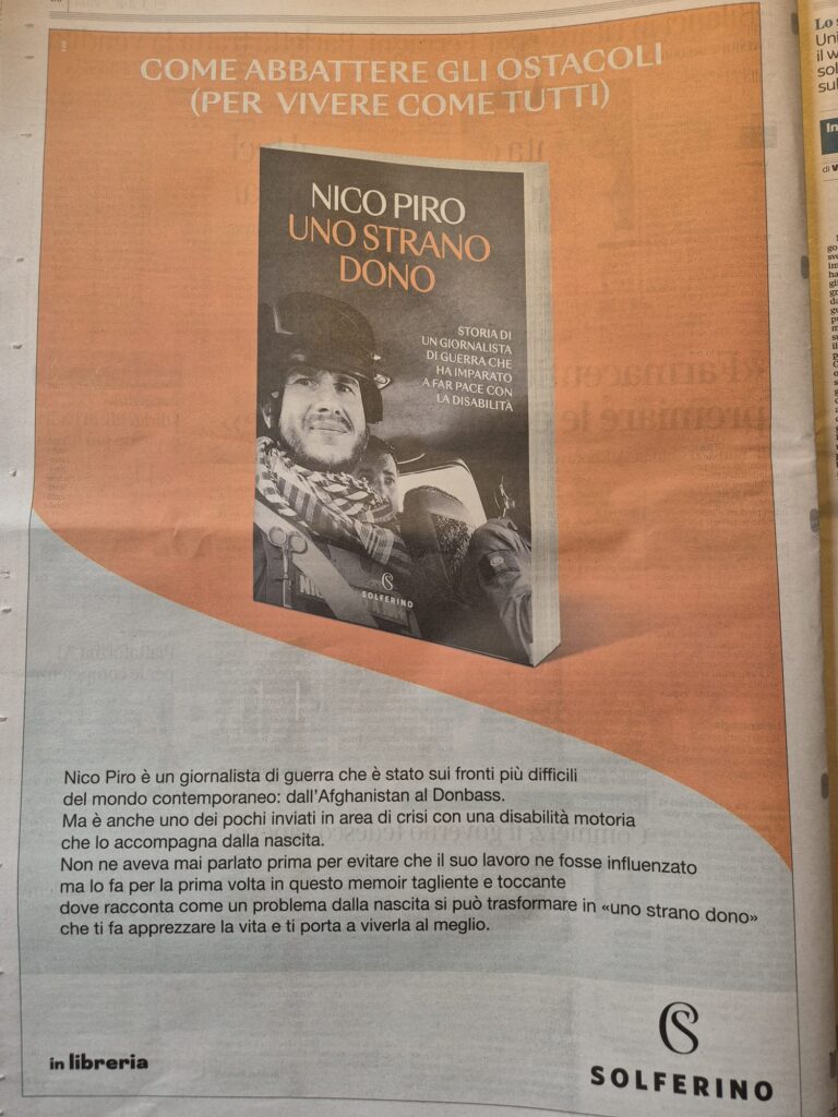 “Uno Strano Dono” pagina pubblicitaria sul Corriere della Sera